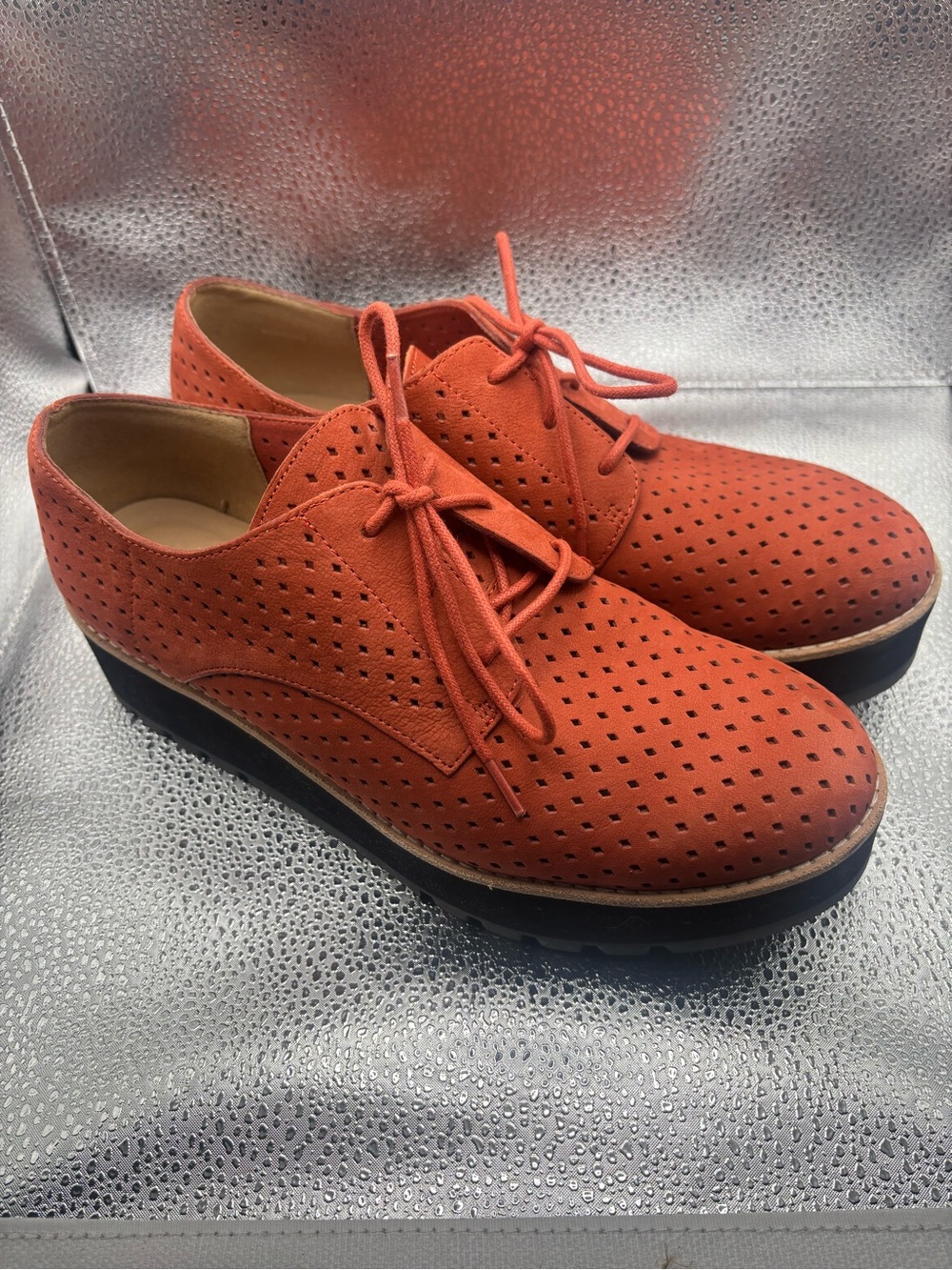 Eileen Fisher Ergo Wedge Derby Oxford Womens Size 8.5 Burnt Orange Platform Shoe
